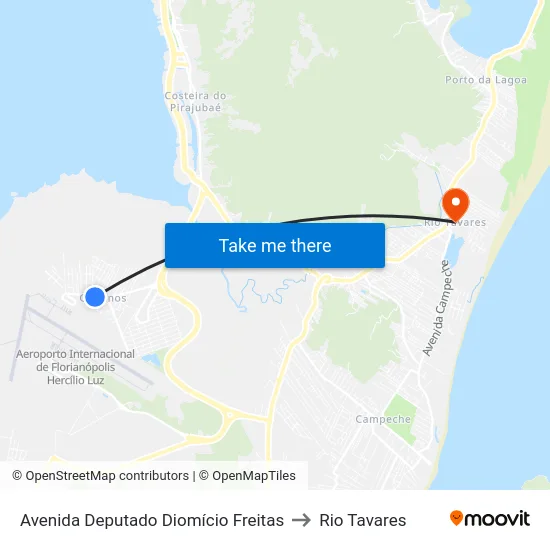 Avenida Deputado Diomício Freitas to Rio Tavares map