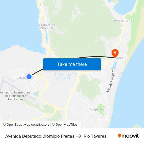 Avenida Deputado Diomício Freitas to Rio Tavares map