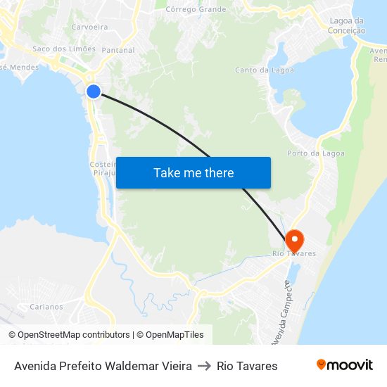 Avenida Prefeito Waldemar Vieira to Rio Tavares map