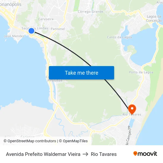 Avenida Prefeito Waldemar Vieira to Rio Tavares map