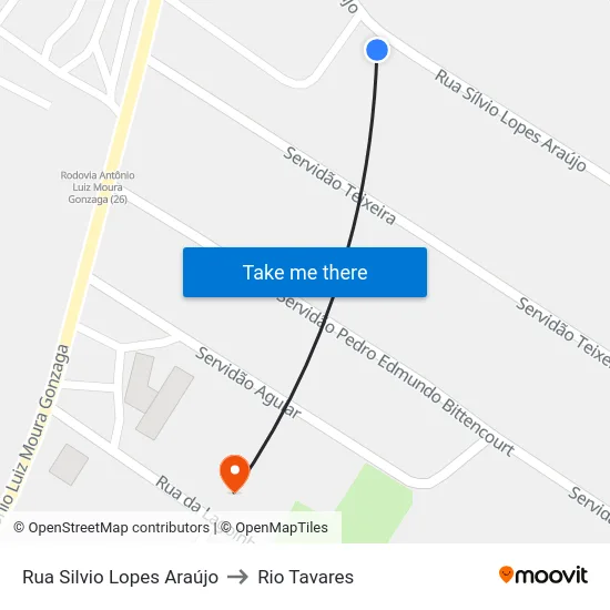 Rua Silvio Lopes Araújo to Rio Tavares map