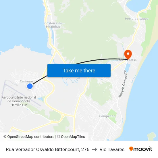 Rua Vereador Osvaldo Bittencourt, 276 to Rio Tavares map