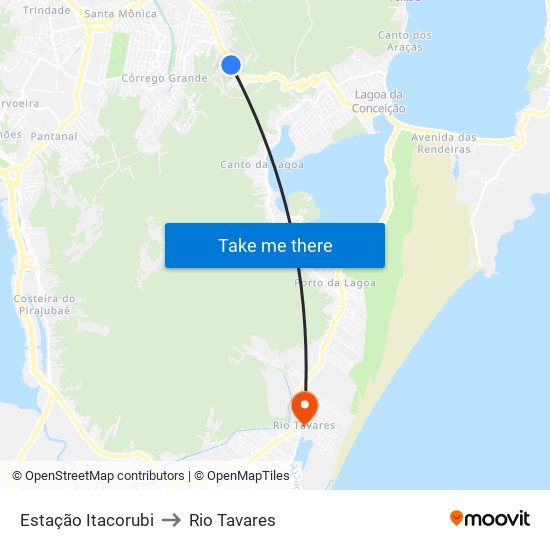 Estação Itacorubi to Rio Tavares map