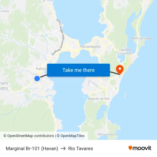 Marginal Br-101 (Havan) to Rio Tavares map