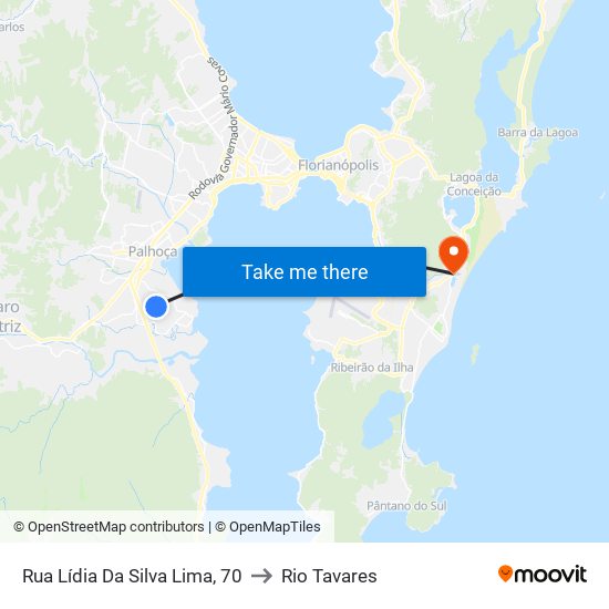 Rua Lídia Da Silva Lima, 70 to Rio Tavares map