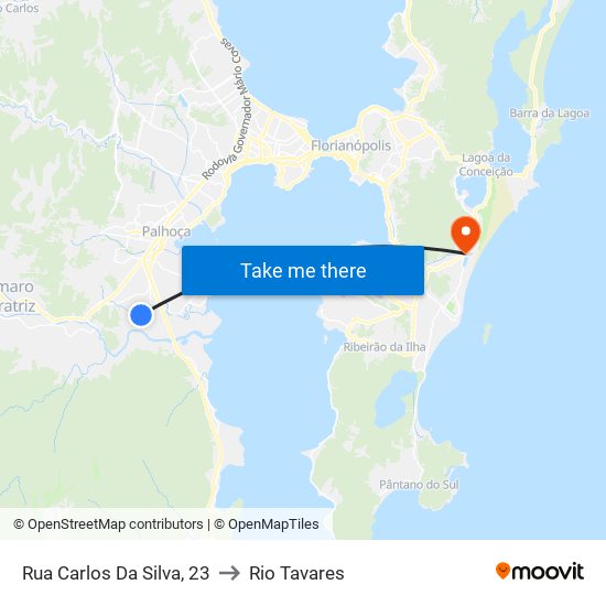 Rua Carlos Da Silva, 23 to Rio Tavares map