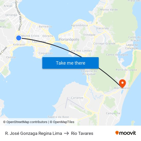 R. José Gonzaga Regina Lima to Rio Tavares map