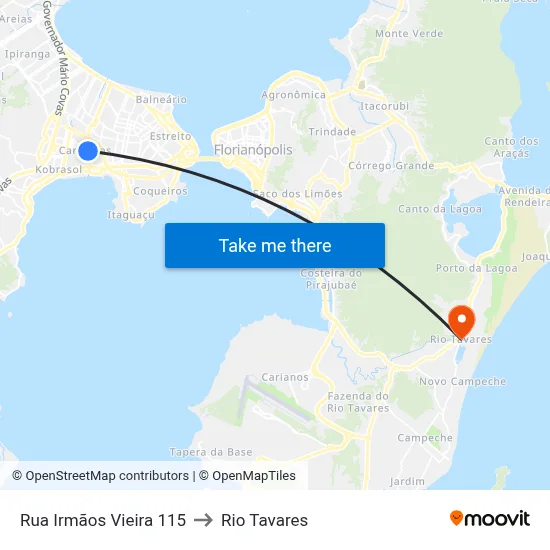Rua Irmãos Vieira 115 to Rio Tavares map