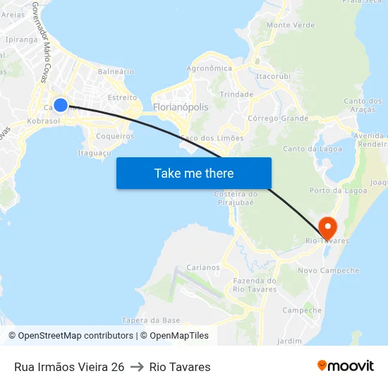 Rua Irmãos Vieira 26 to Rio Tavares map