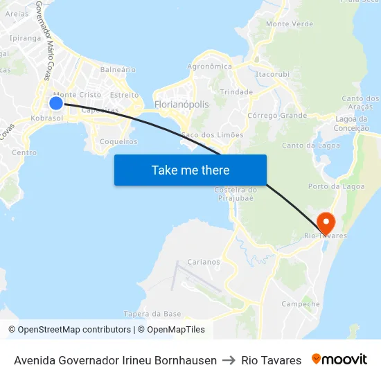 Avenida Governador Irineu Bornhausen to Rio Tavares map