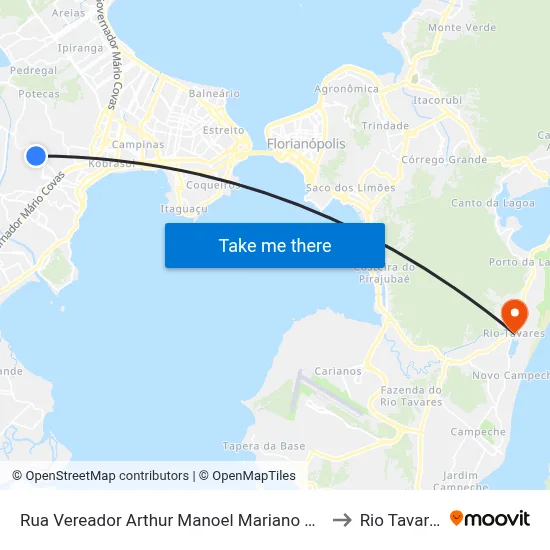 Rua Vereador Arthur Manoel Mariano 1175 to Rio Tavares map