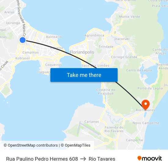 Rua Paulino Pedro Hermes 608 to Rio Tavares map