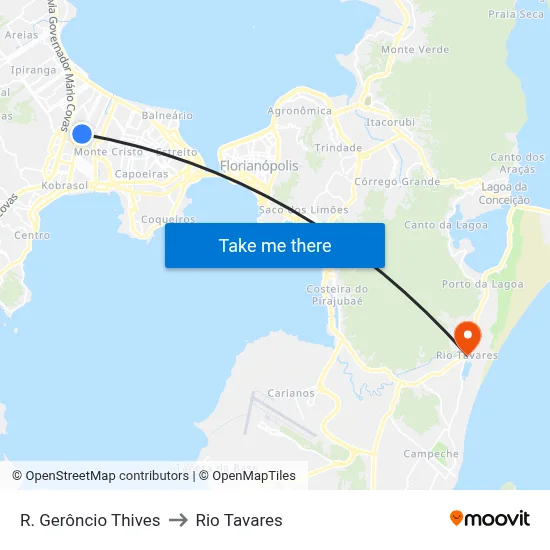 R. Gerôncio Thives to Rio Tavares map