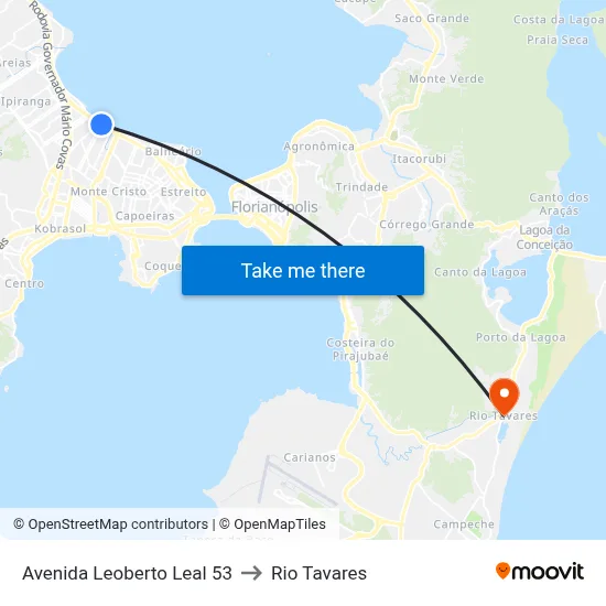 Avenida Leoberto Leal 53 to Rio Tavares map