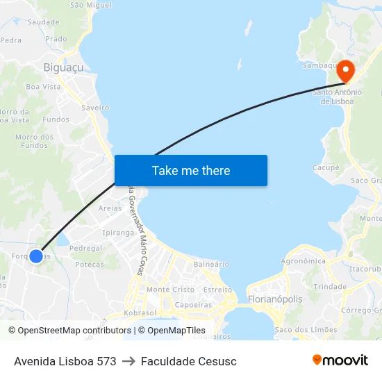 Avenida Lisboa 573 to Faculdade Cesusc map