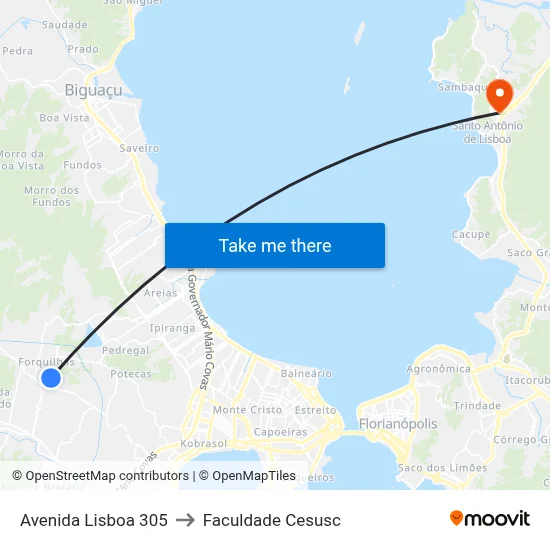 Avenida Lisboa 305 to Faculdade Cesusc map
