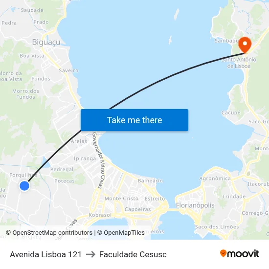 Avenida Lisboa 121 to Faculdade Cesusc map