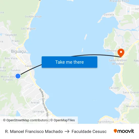 Rua Manoel Francisco Machado 76 to Faculdade Cesusc map