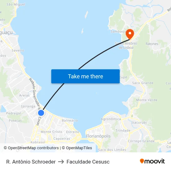 R. Antônio Schroeder to Faculdade Cesusc map