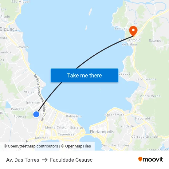 Av. Das Torres to Faculdade Cesusc map