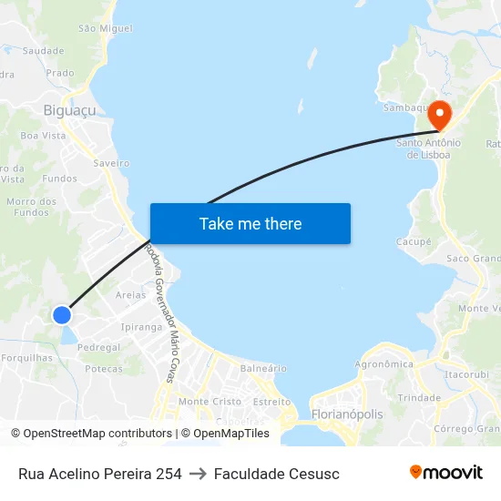 Rua Acelino Pereira 254 to Faculdade Cesusc map