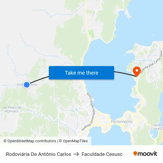 Rodoviária De Antônio Carlos to Faculdade Cesusc map