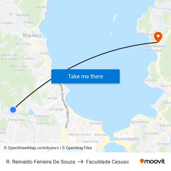 R. Reinaldo Ferreira De Souza to Faculdade Cesusc map