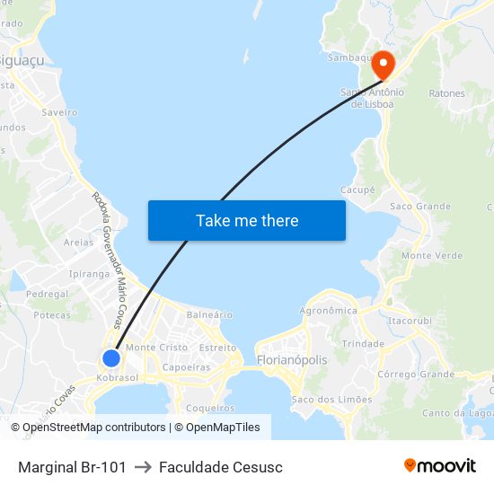 Marginal Br-101 to Faculdade Cesusc map