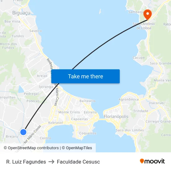 Rua Luiz Fagundes,2881 to Faculdade Cesusc map