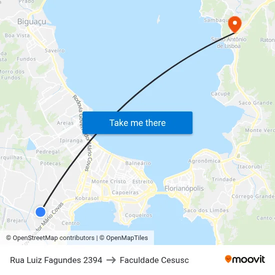 Rua Luiz Fagundes 2394 to Faculdade Cesusc map