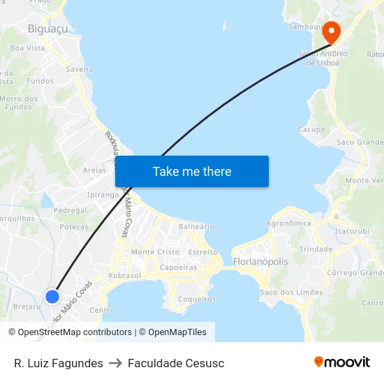 R. Luiz Fagundes to Faculdade Cesusc map