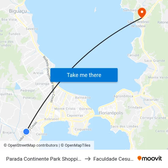 Parada Continente Park Shopping to Faculdade Cesusc map