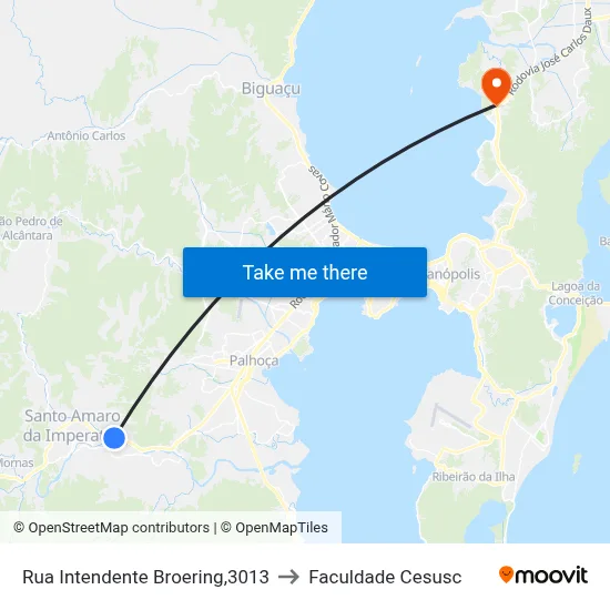 Rua Intendente Broering,3013 to Faculdade Cesusc map