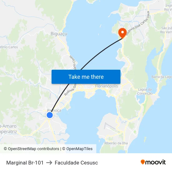 Marginal Br-101 to Faculdade Cesusc map