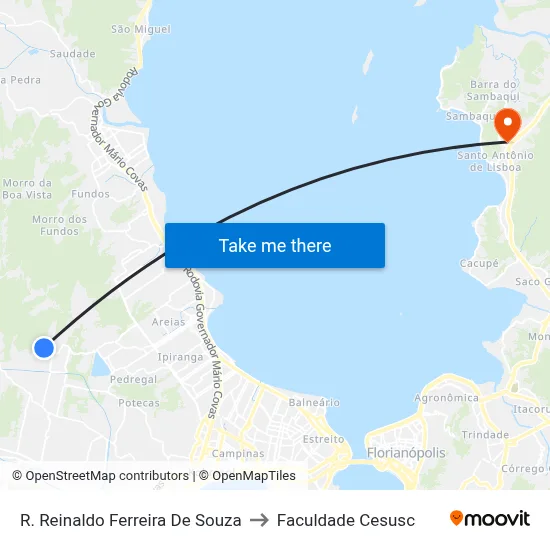 R. Reinaldo Ferreira De Souza to Faculdade Cesusc map
