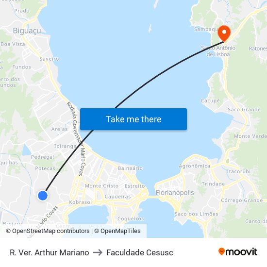 R. Ver. Arthur Mariano to Faculdade Cesusc map