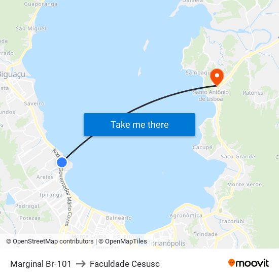 Marginal Br-101 to Faculdade Cesusc map