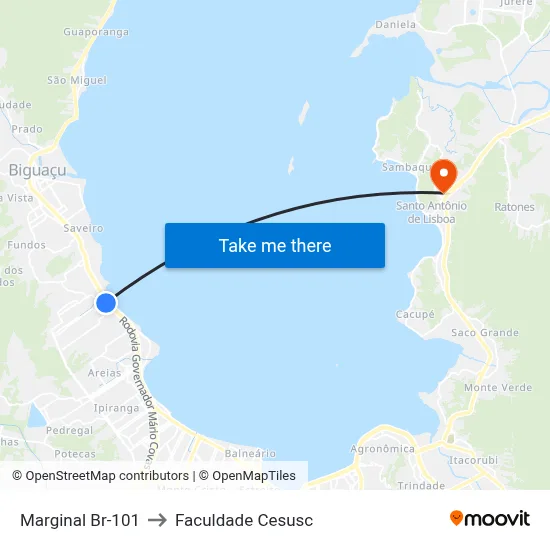 Marginal Br-101 to Faculdade Cesusc map