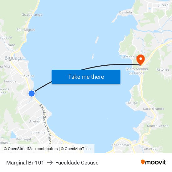 Marginal Br-101 to Faculdade Cesusc map