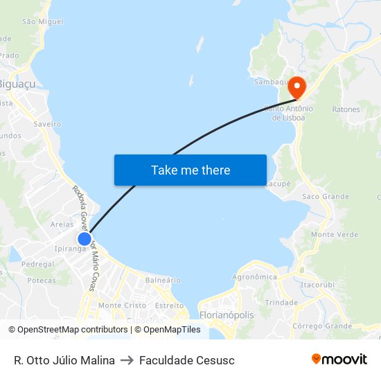 R. Otto Júlio Malina to Faculdade Cesusc map