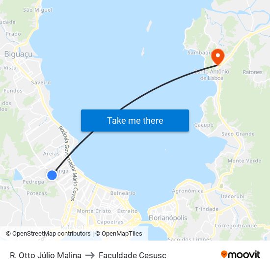 R. Otto Júlio Malina to Faculdade Cesusc map