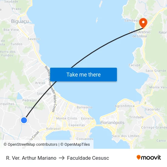 R. Ver. Arthur Mariano to Faculdade Cesusc map