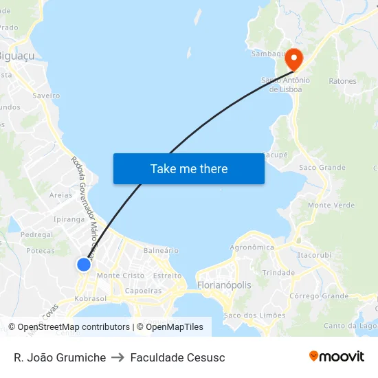 R. João Grumiche to Faculdade Cesusc map