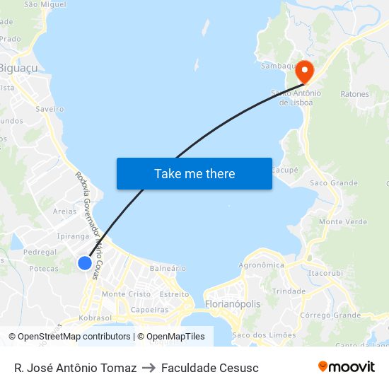 R. José Antônio Tomaz to Faculdade Cesusc map