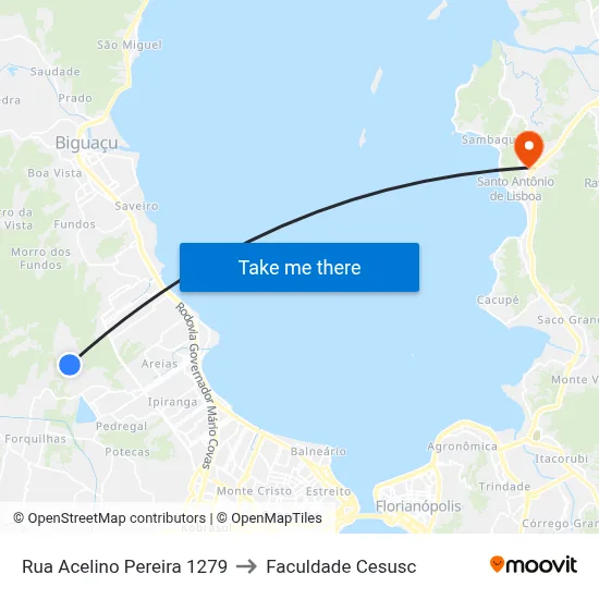 Rua Acelino Pereira 1279 to Faculdade Cesusc map