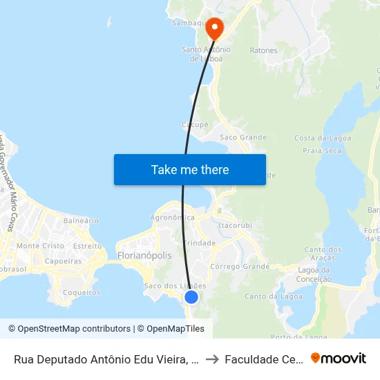 Rua Deputado Antônio Edu Vieira, 94 (001) to Faculdade Cesusc map