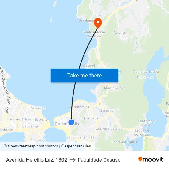 Avenida Hercílio Luz, 1302 to Faculdade Cesusc map