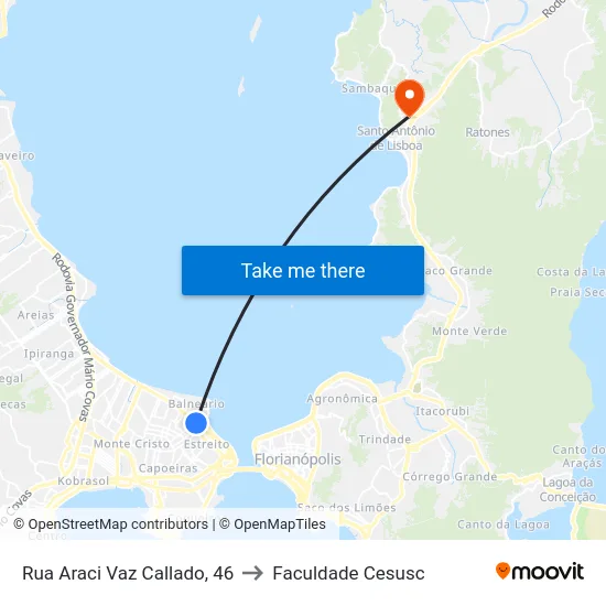 Rua Araci Vaz Callado, 46 to Faculdade Cesusc map