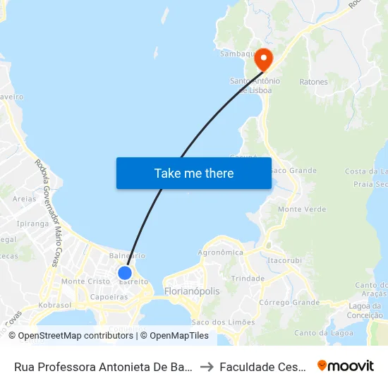 Rua Professora Antonieta De Barros to Faculdade Cesusc map