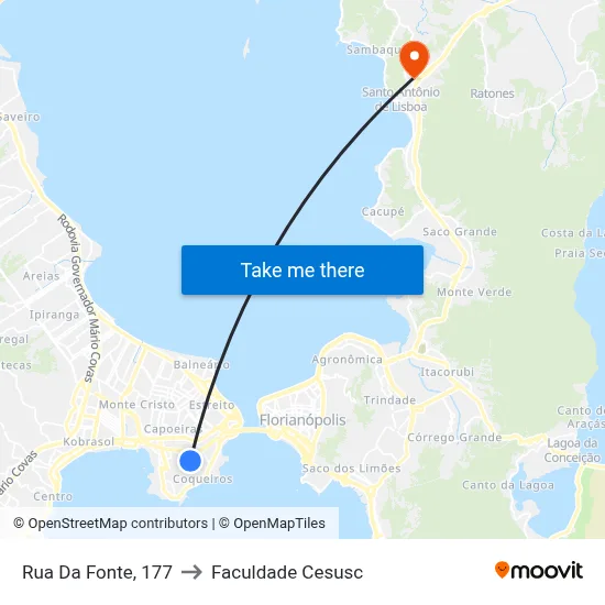 Rua Da Fonte, 177 to Faculdade Cesusc map